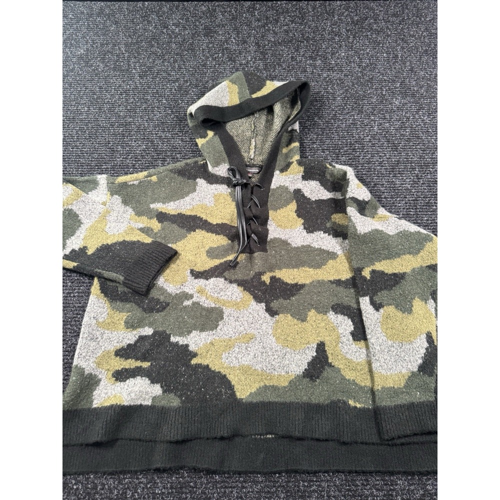 Rock & Republic Sweater Womens XL Camo Hooded Lace Up Oversized Pullover Y2K